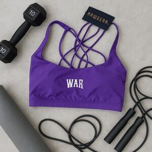 NWT Raw Gear Women’s War Logo Strappy Back Purple Sports Bra | S CrossFit SoCal